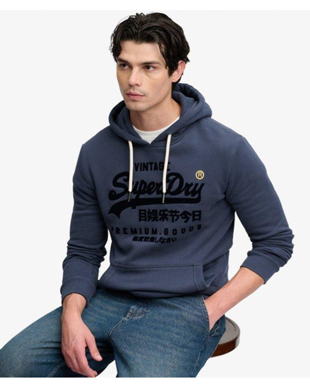 Superdry Blue & Co Vintage Logo Tonal Hoodie for men
