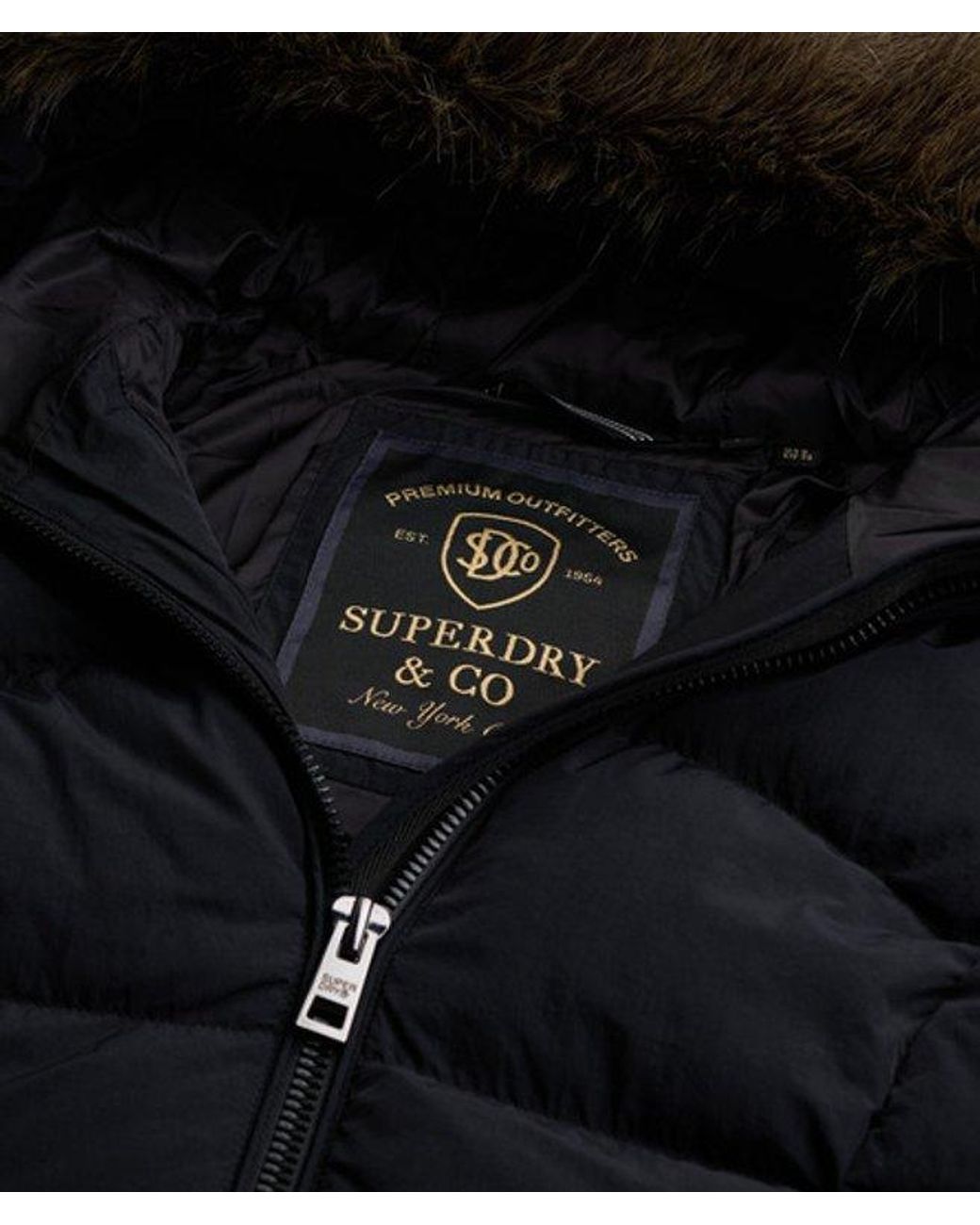 Superdry Black & Co Hooded Faux Fur Fuji Long Jacket