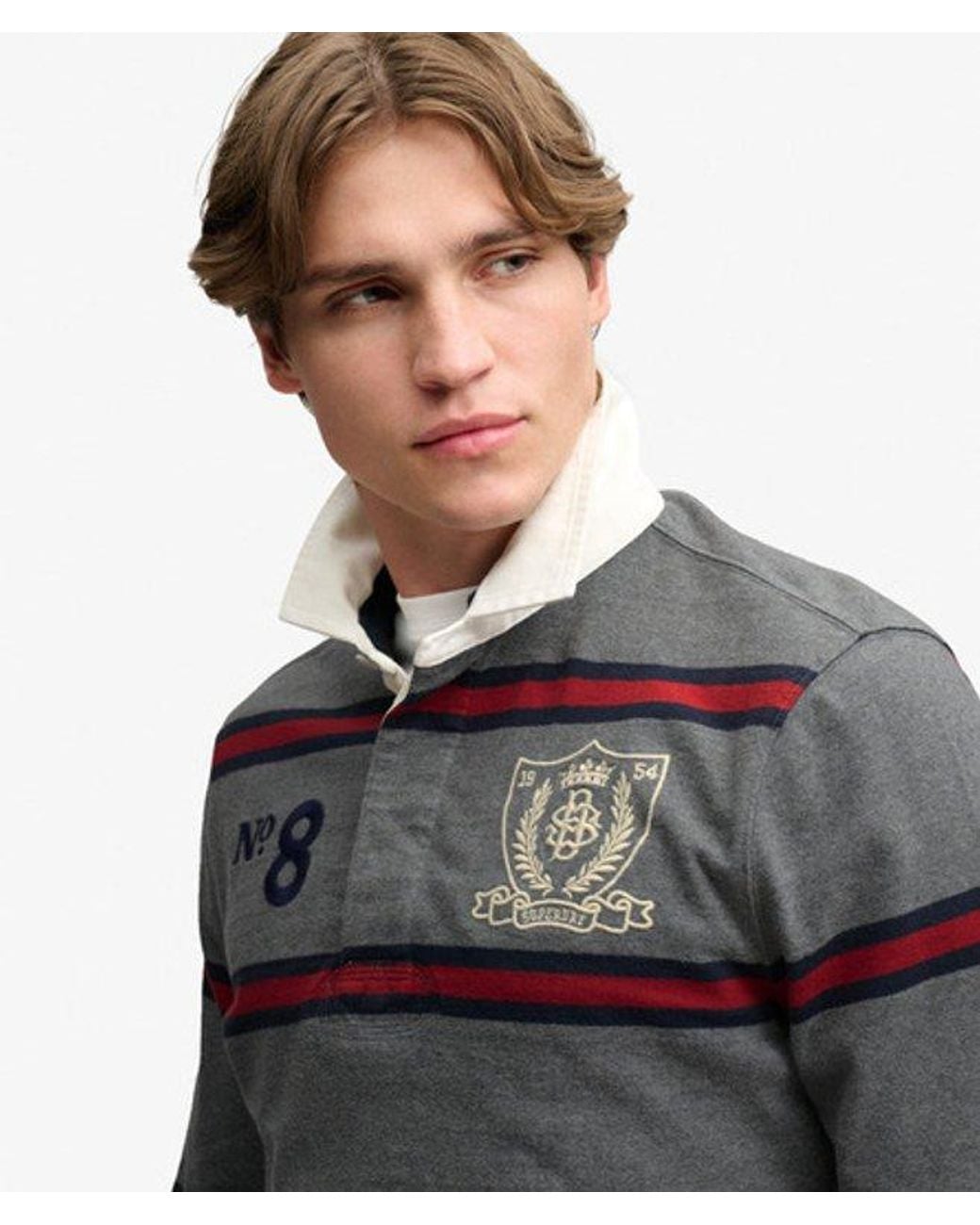Superdry Gray & Co Double Emblem Stripe Rugby Top for men