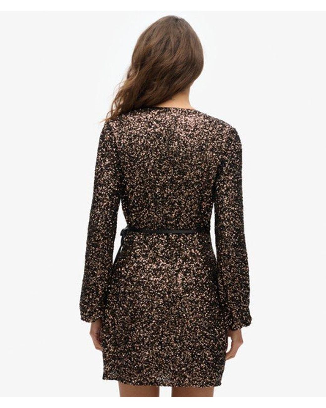Superdry Black & Co Slim Fit Sequin Wrap Mini Dress