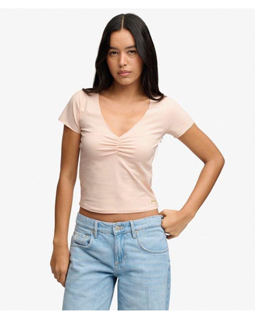 Superdry Blue & Co Gathered V-neck Crop T-shirt