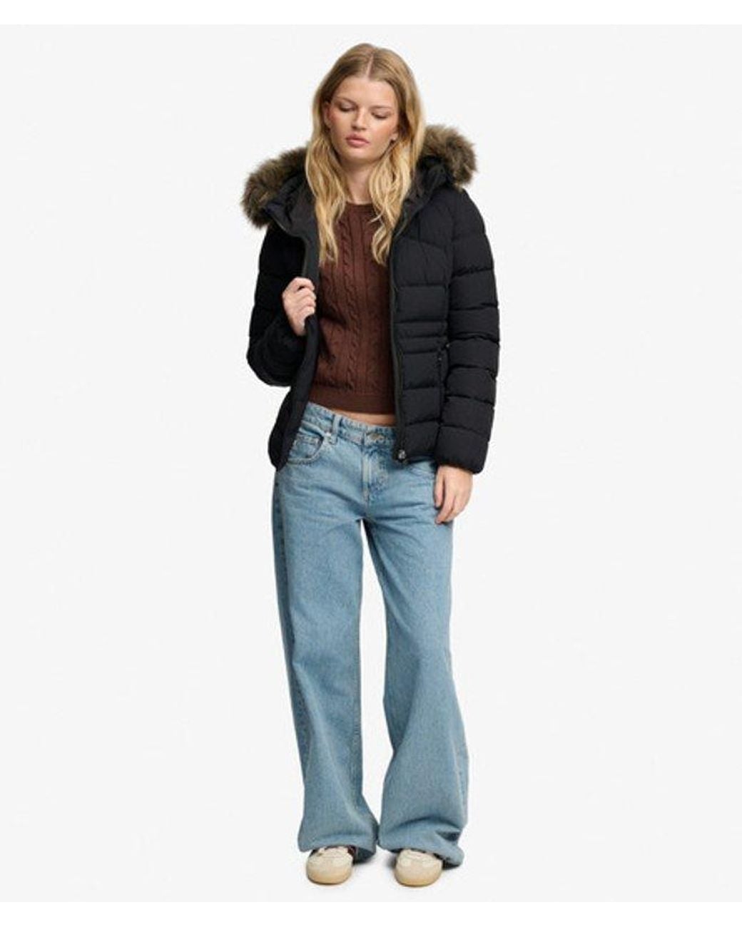 Superdry Black & Co Hooded Faux Fur Fuji Padded Jacket