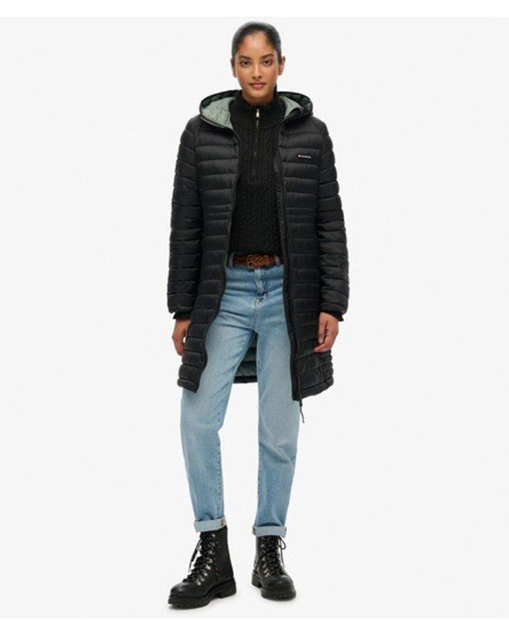 Superdry Black & Co Hooded Fuji Lite Mid Length Padded Jacket