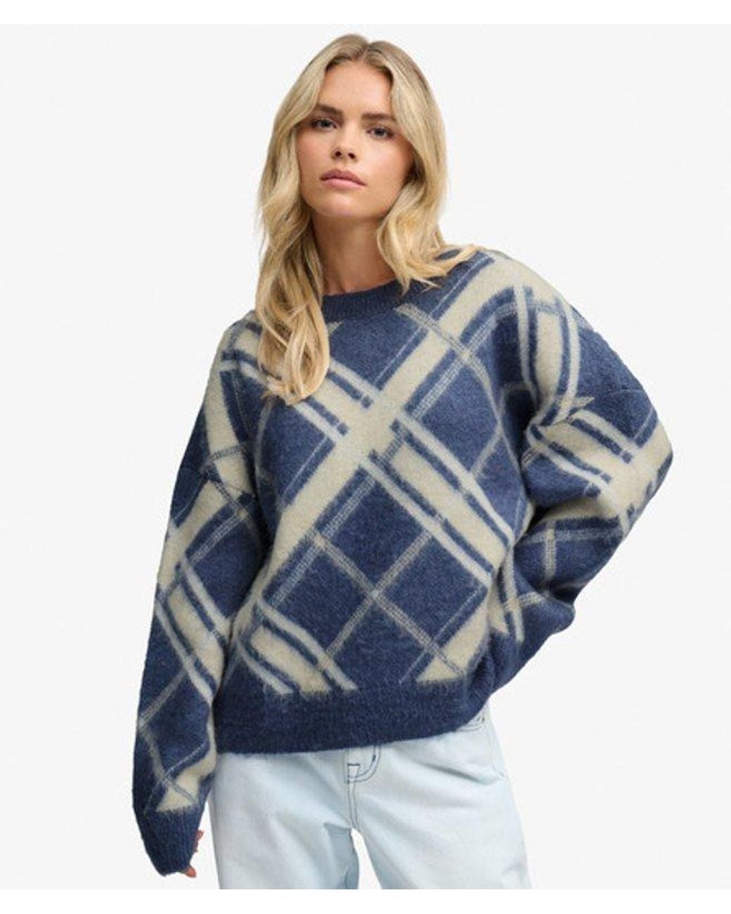 Superdry Blue & Co Slouchy Brushed Check Knit Jumper