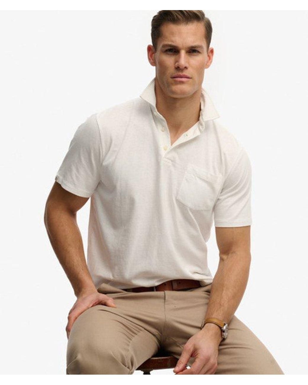 Superdry White & Co Classic Cotton Linen Polo Shirt for men
