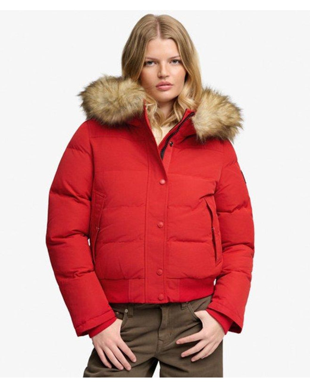 Superdry Everest Hooded Bomber Jas Slanke Pasvorm in het Red
