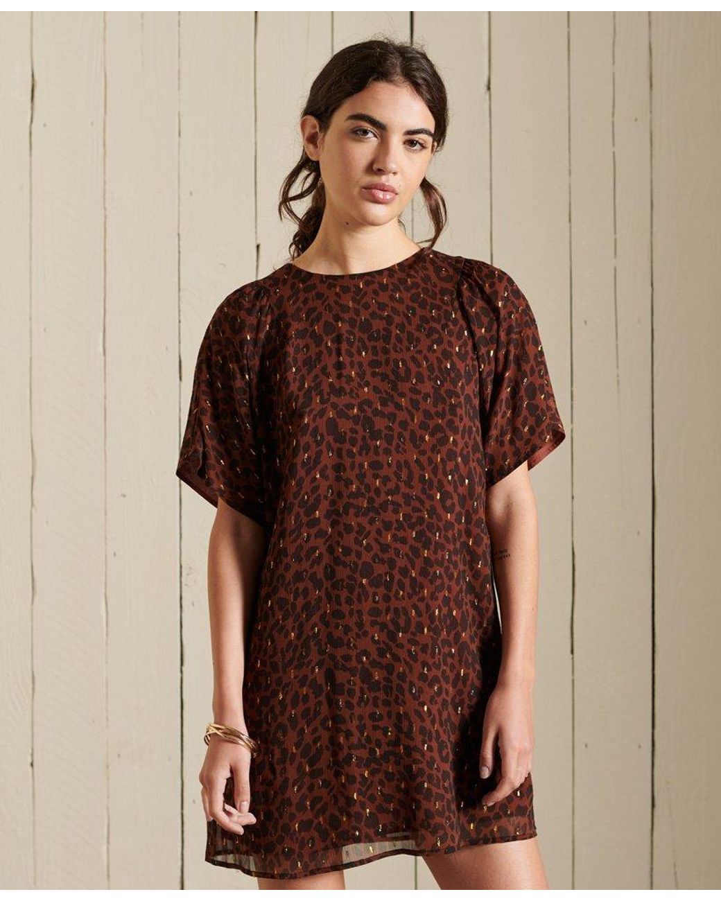 Superdry T-shirt Metallic Dress Brown | Lyst