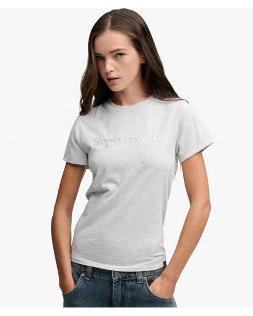 Superdry Gray Company Logo Sequin T-Shirt