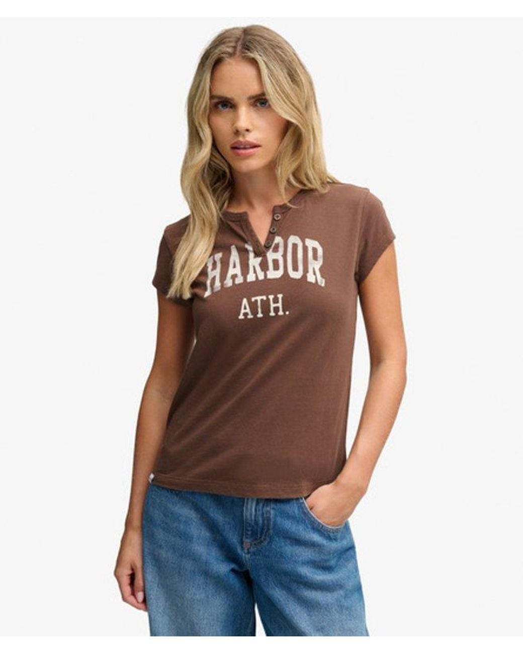 Superdry Brown & Co Athletic Essentials Graphic Notch Neck T-shirt