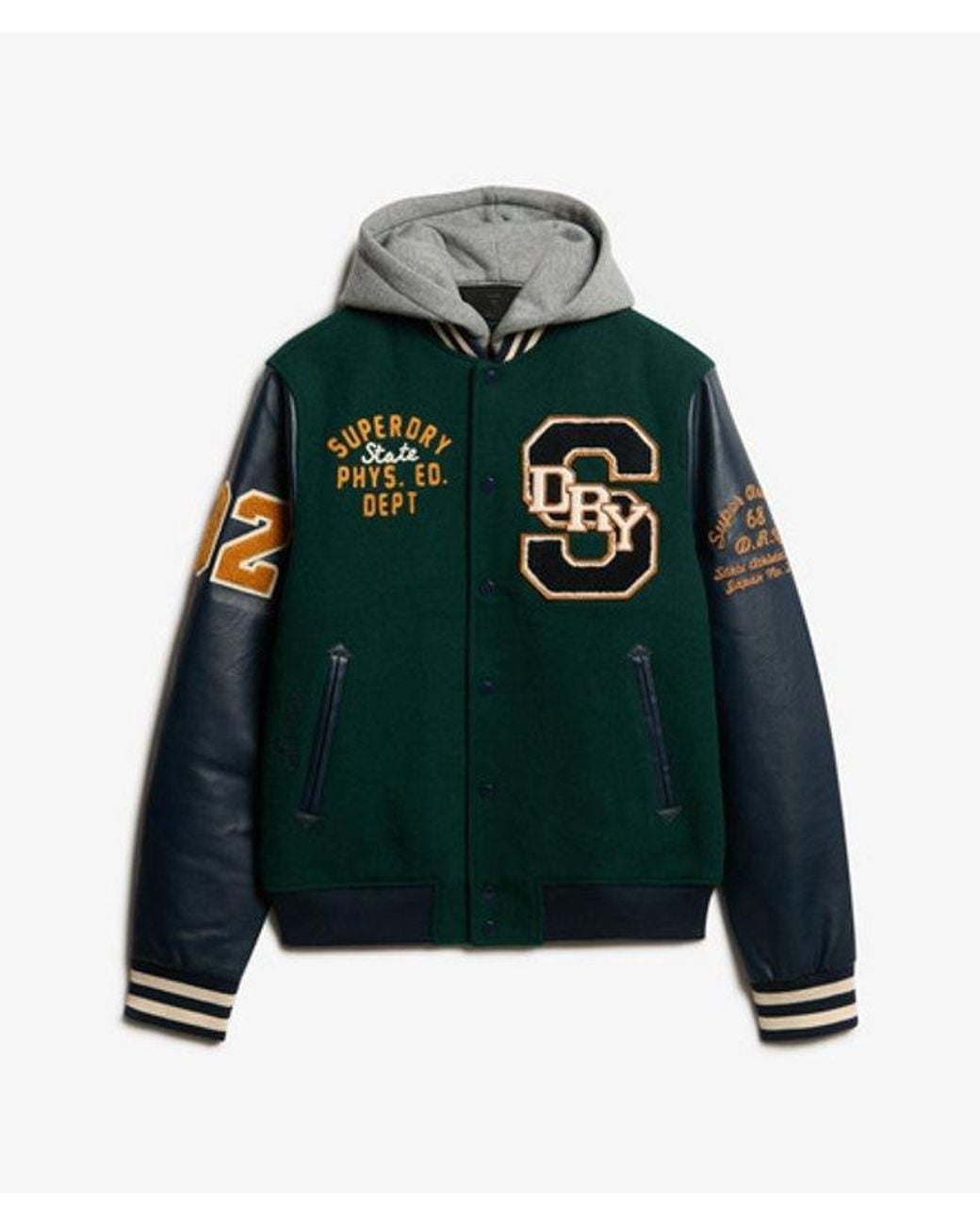 Superdry Green & Co Hooded College Patched Bomber Jacket for men