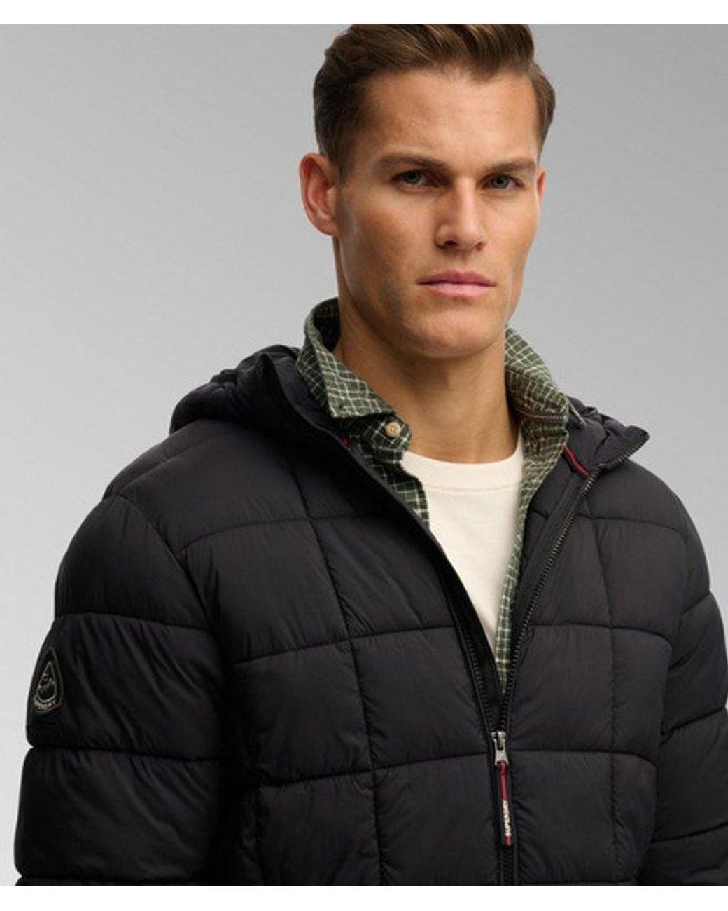 Superdry Blue & Co Hooded Box Quilt Fuji Lite Jacket for men