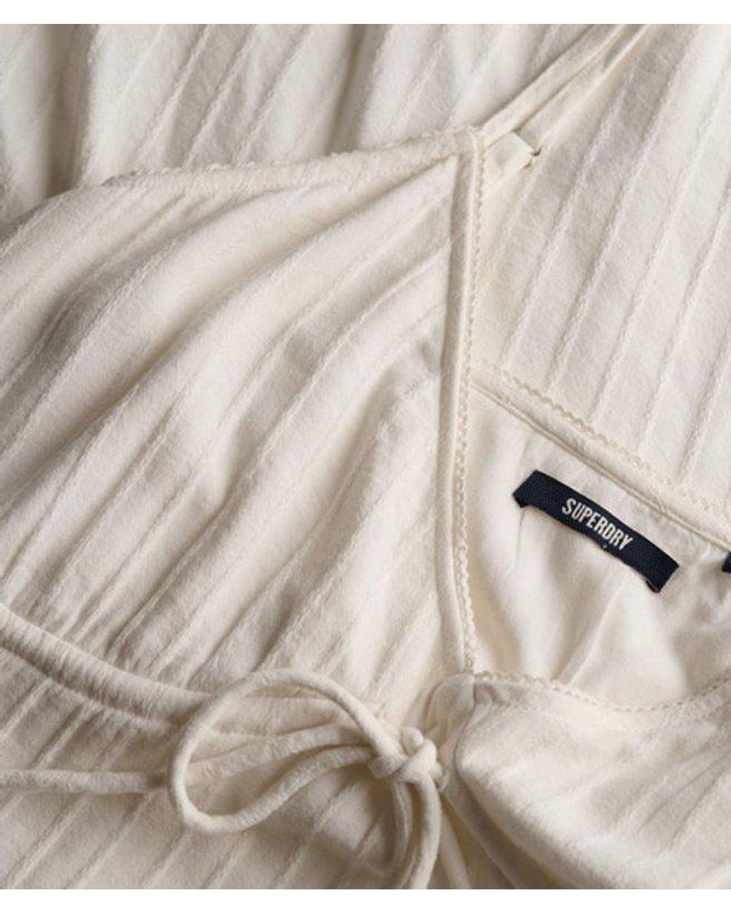 Superdry White Cotton Textured Woven Cami Mini Dress