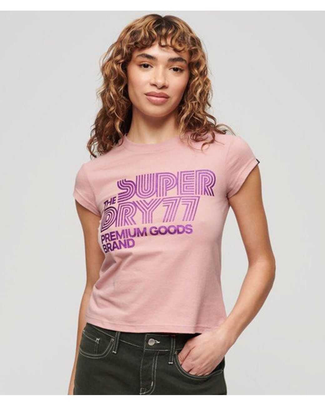 Superdry Pink & Co Retro Glitter Logo T-shirt