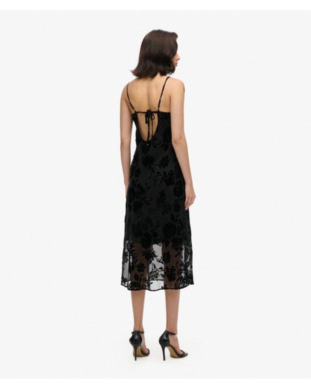 Superdry Black & Co Devore Cowl Neck Midi Slip Dress