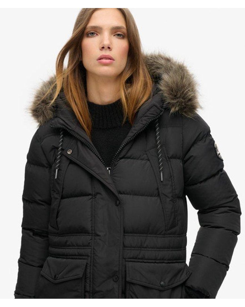 Superdry Black & Co Everest Faux Fur Long Coat