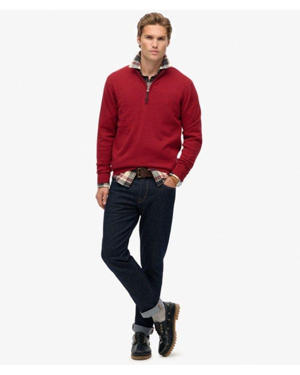 Superdry Red & Co Essentials Cotton Half Zip Jumper for men