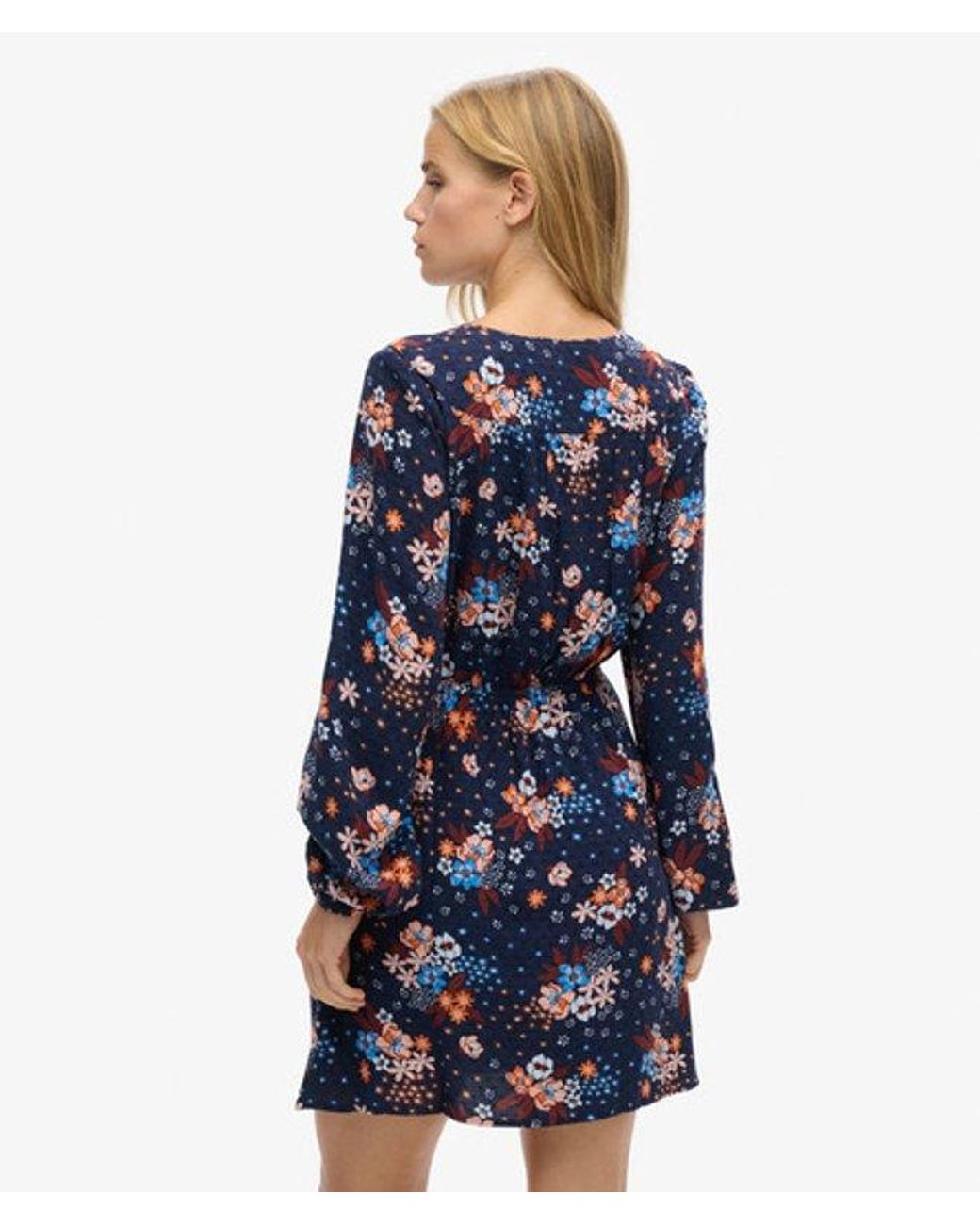 Superdry Blue & Co Classic Floral Print Mini Wrap Dress