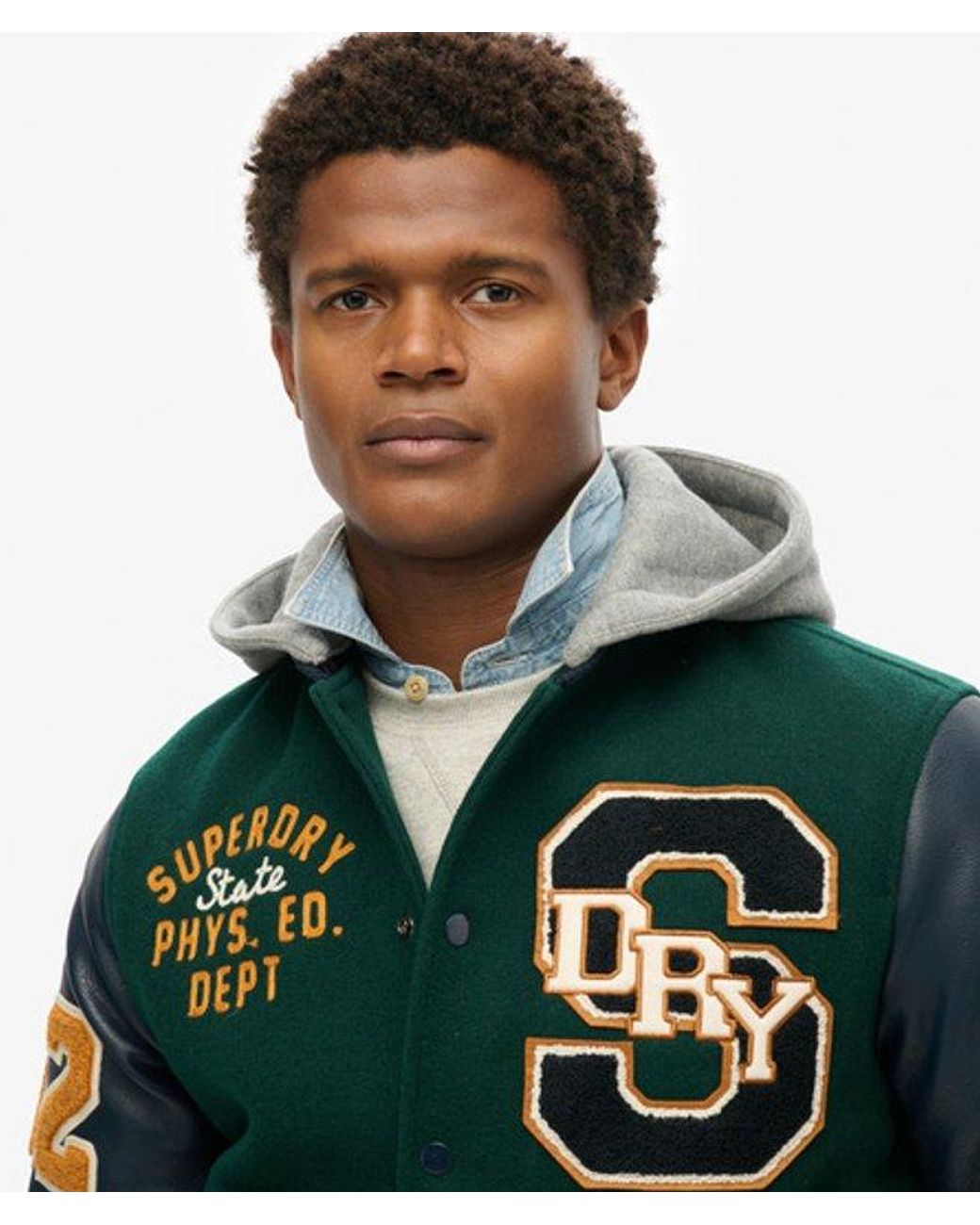 Superdry Green & Co Hooded College Patched Bomber Jacket for men