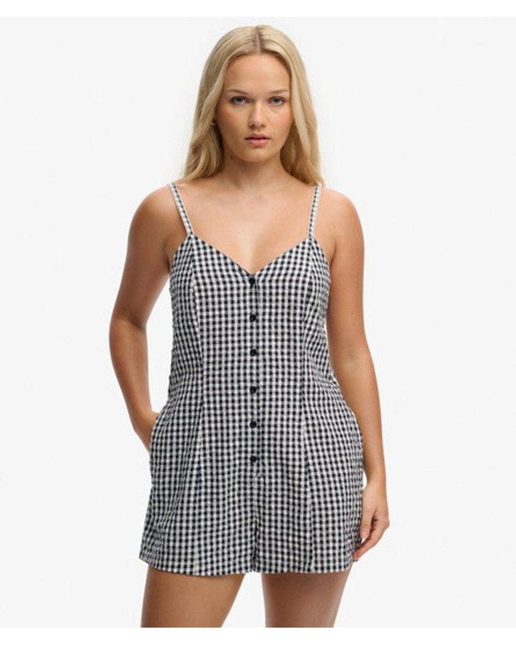 Superdry Blue & Co Gingham Cami Playsuit