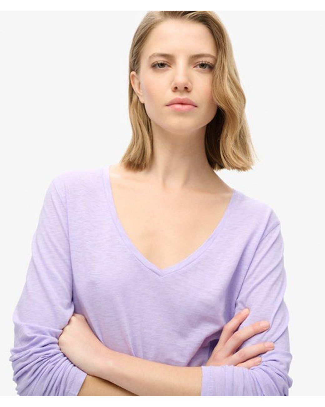 Superdry Purple & Co Long Sleeve V Neck Jersey Top