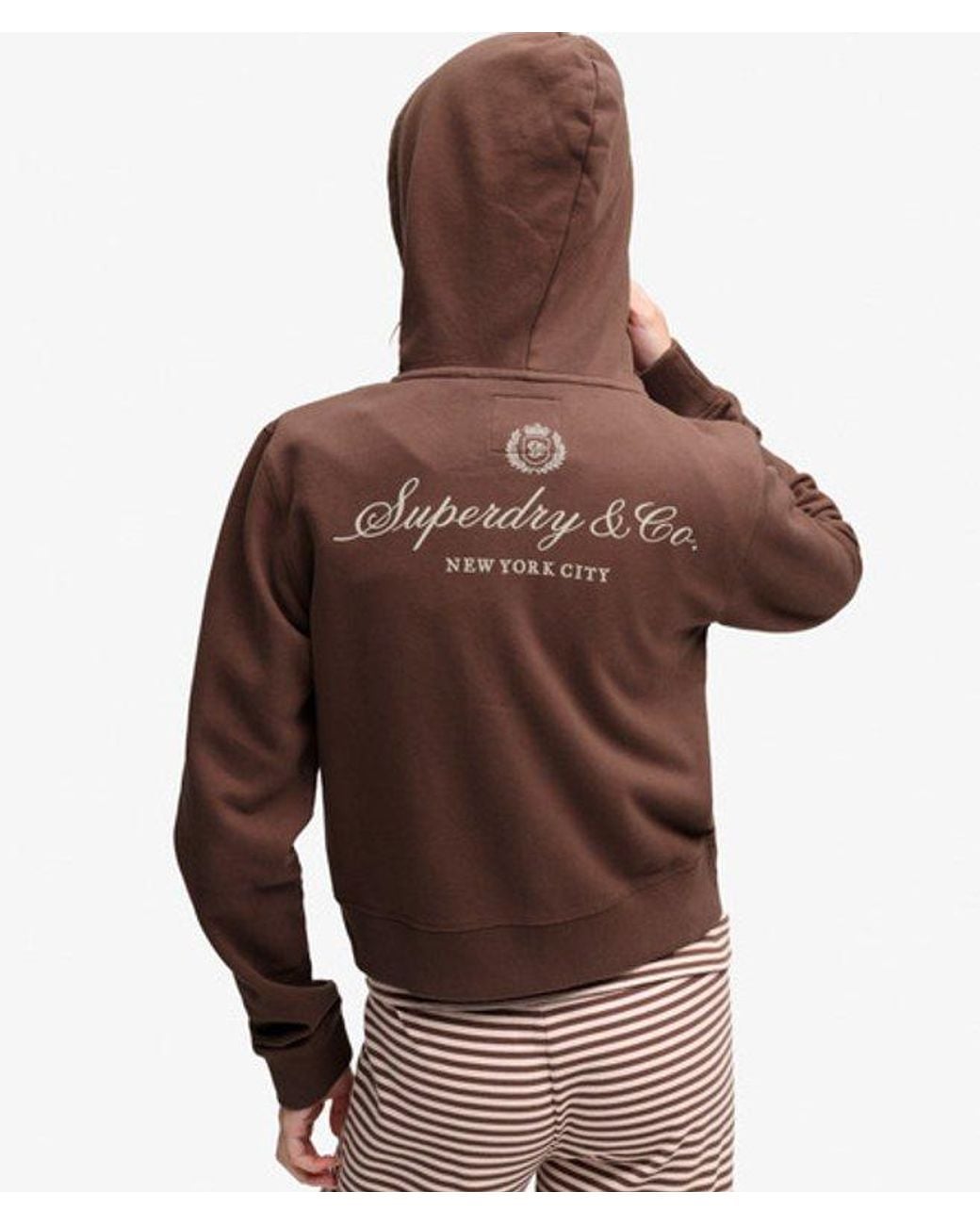 Superdry Brown & Co Athletic Essentials Printed Crop Zip Hoodie