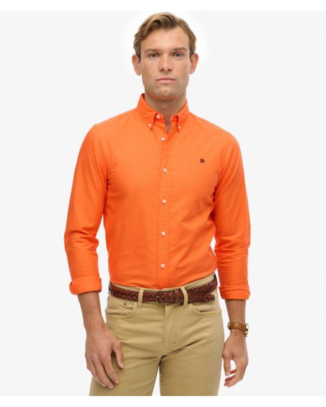 Superdry Orange Classic Oxford Long Sleeve Shirt for men