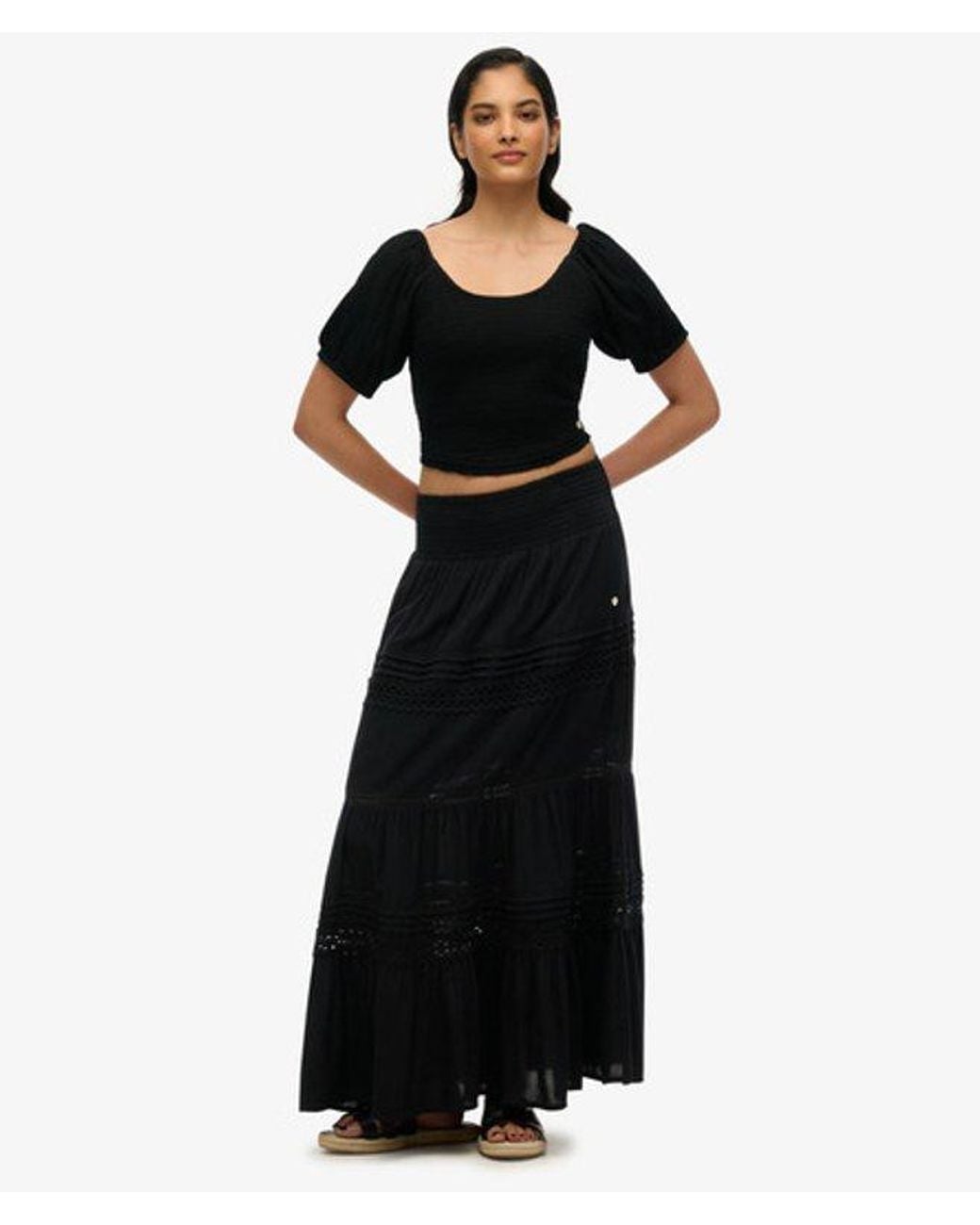 Superdry Black & Co Ibiza Lace Mix Maxi Skirt
