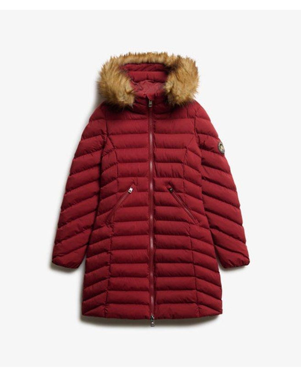 Superdry Red & Co Fuji Faux Fur Hooded Mid Length Coat