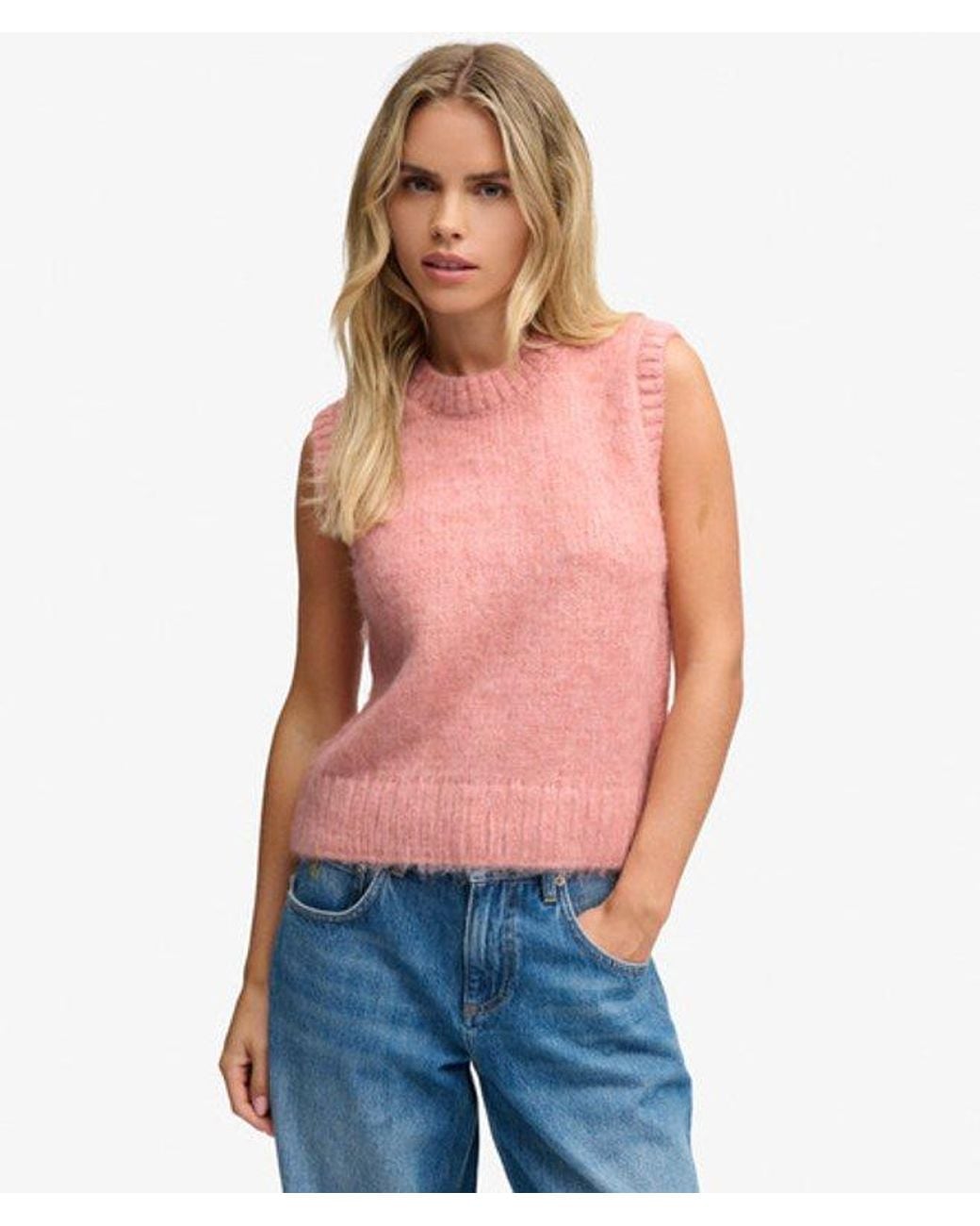 Superdry Pink Brushed Knit Crew Neck Vest