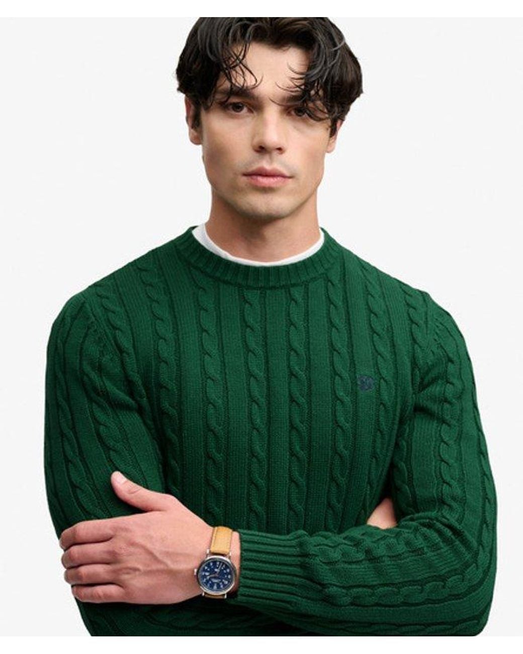 Superdry Green & Co Cotton Cable Knit Crew Jumper for men