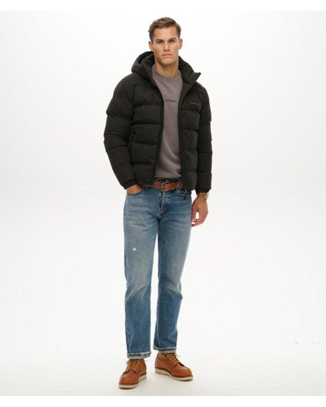 Superdry Black Hooded Microfibre Sport Puffer Jacket for men