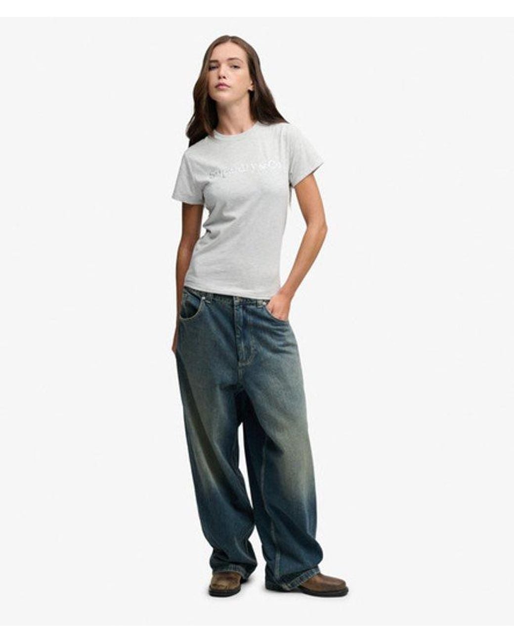 Superdry Gray Company Logo Sequin T-Shirt