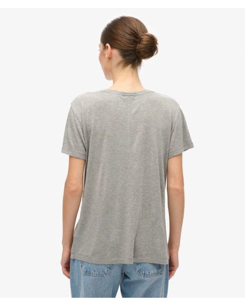 Superdry Gray & Co Studios Slub Embroidered V-neckline T-shirt