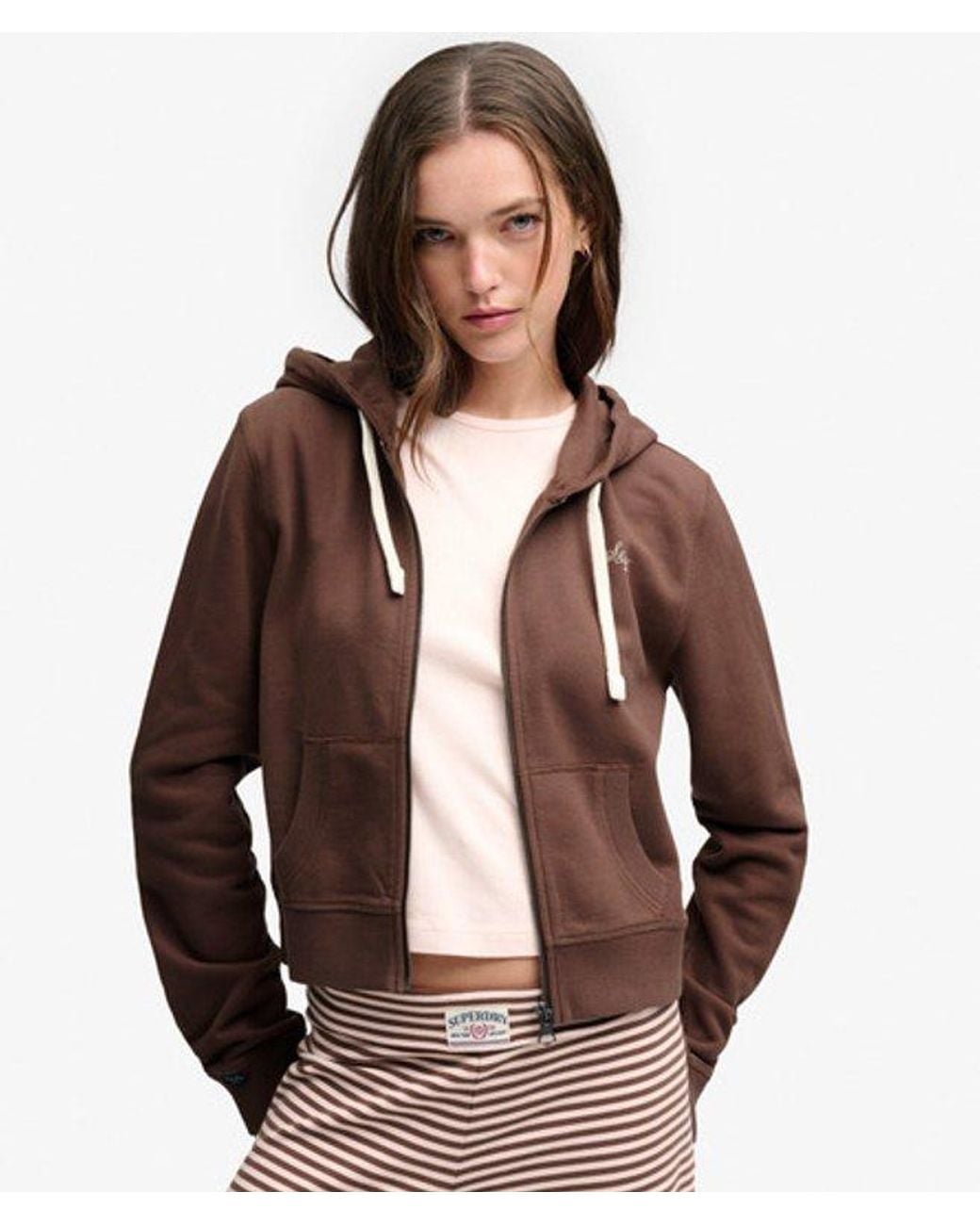 Superdry Brown & Co Athletic Essentials Printed Crop Zip Hoodie