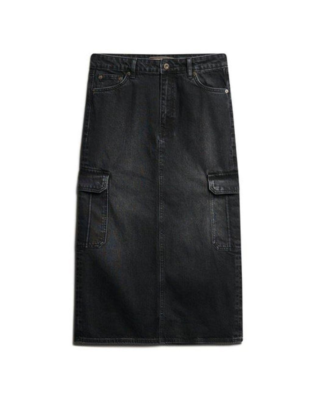 Superdry Black & Co Denim Cargo Pocket Midi Skirt