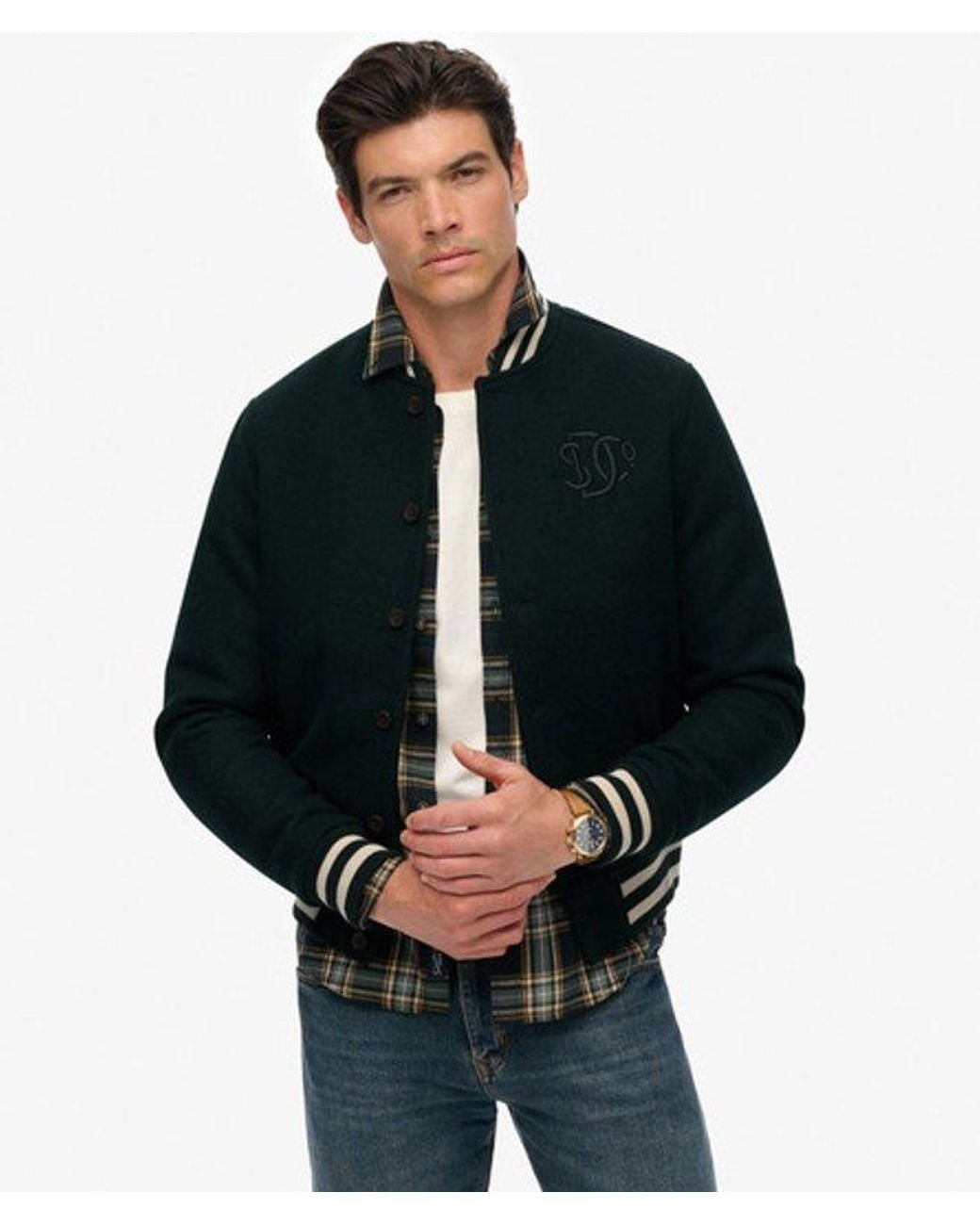 Superdry Varsity Monogram Bomberjack Van Wolmix in het Black voor heren