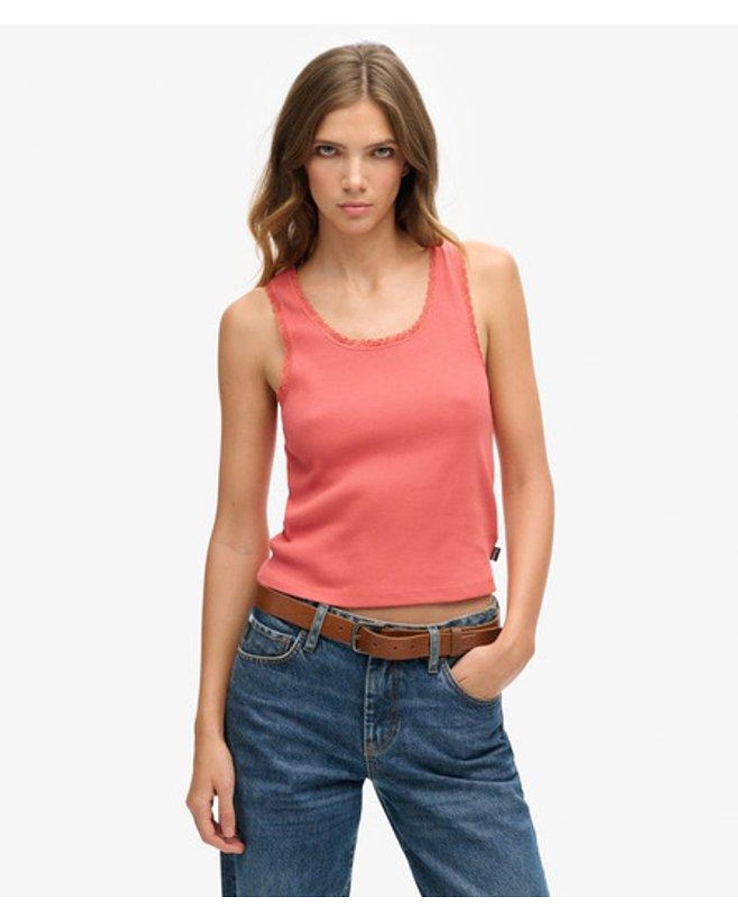 Superdry Red & Co Athletic Essentials Vintage Lace Trim Vest Top