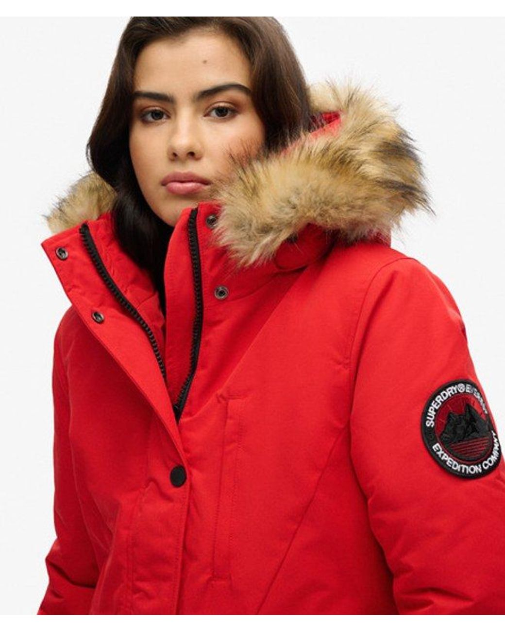 Superdry Red & Co Everest Hooded Faux Fur Parka Coat