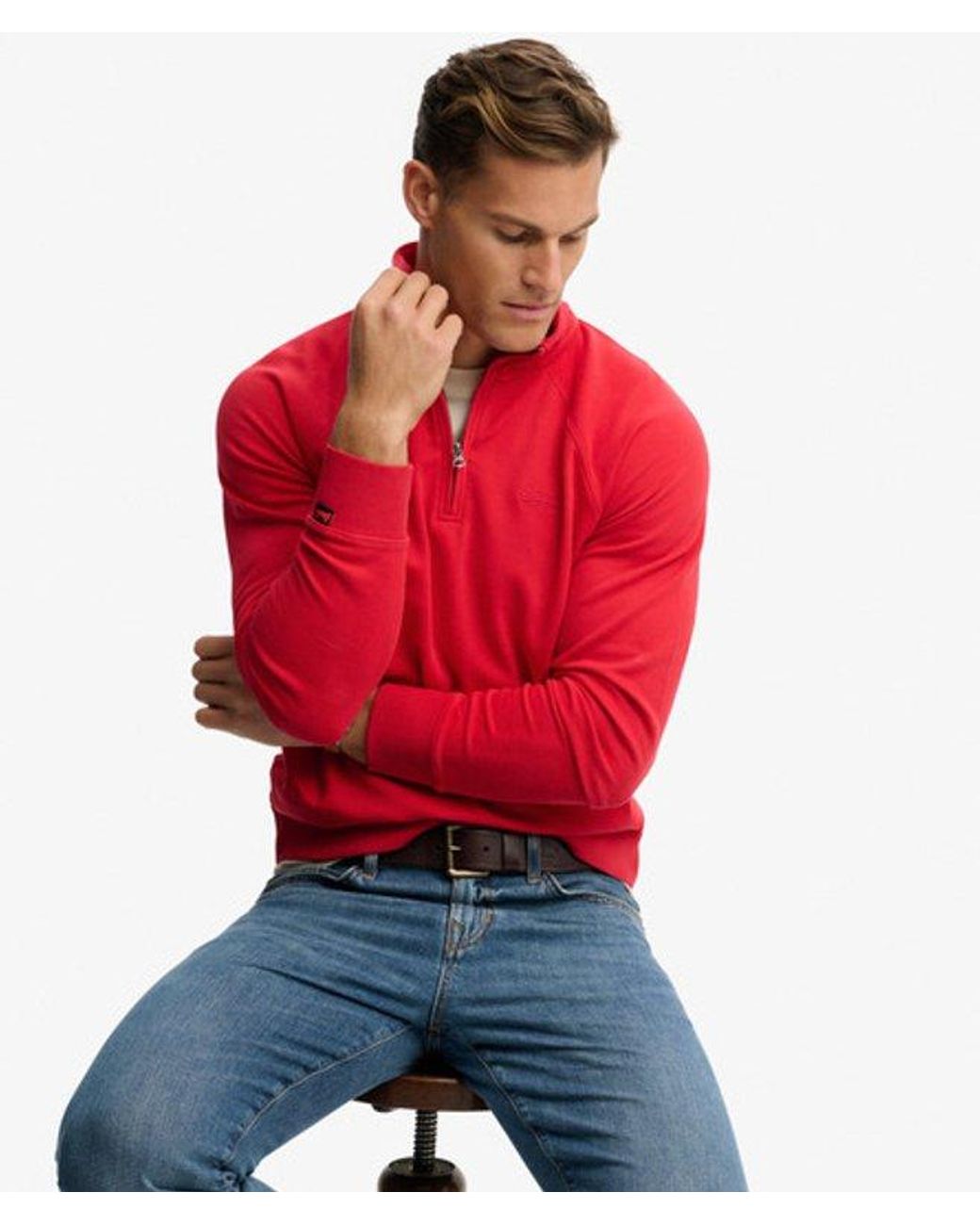 Superdry Red & Co Essential Logo Raglan Henley Sweatshirt for men