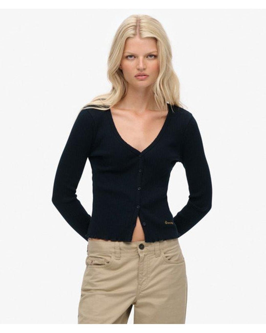 Superdry Blue & Co Essential Button Through Long Sleeve Top