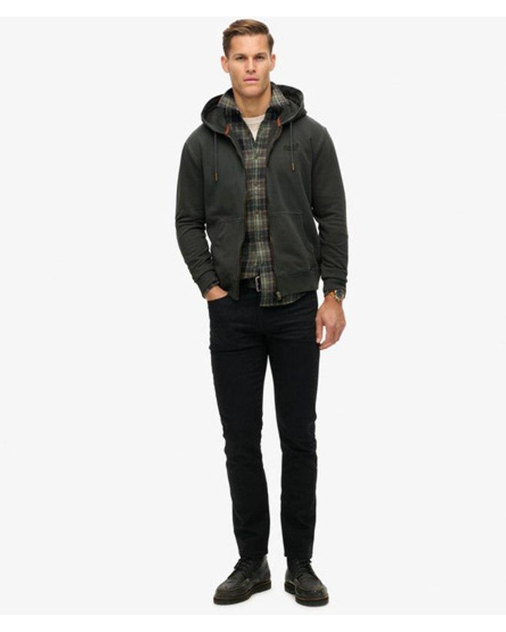 Superdry Black & Co Essential Logo Washed Zip Hoodie for men