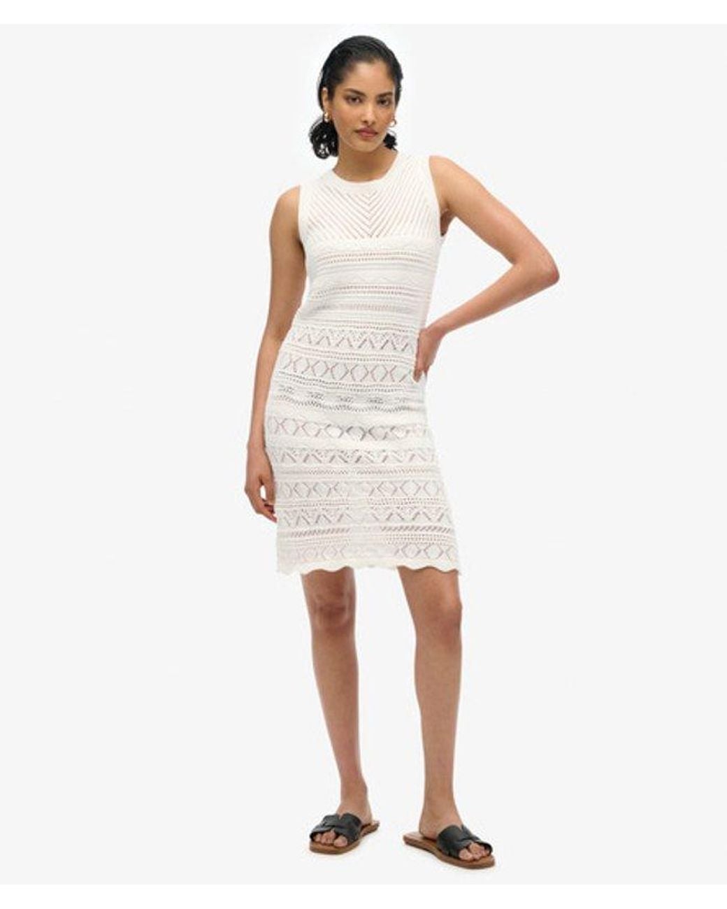 Superdry White Cotton Crochet Mini Dress