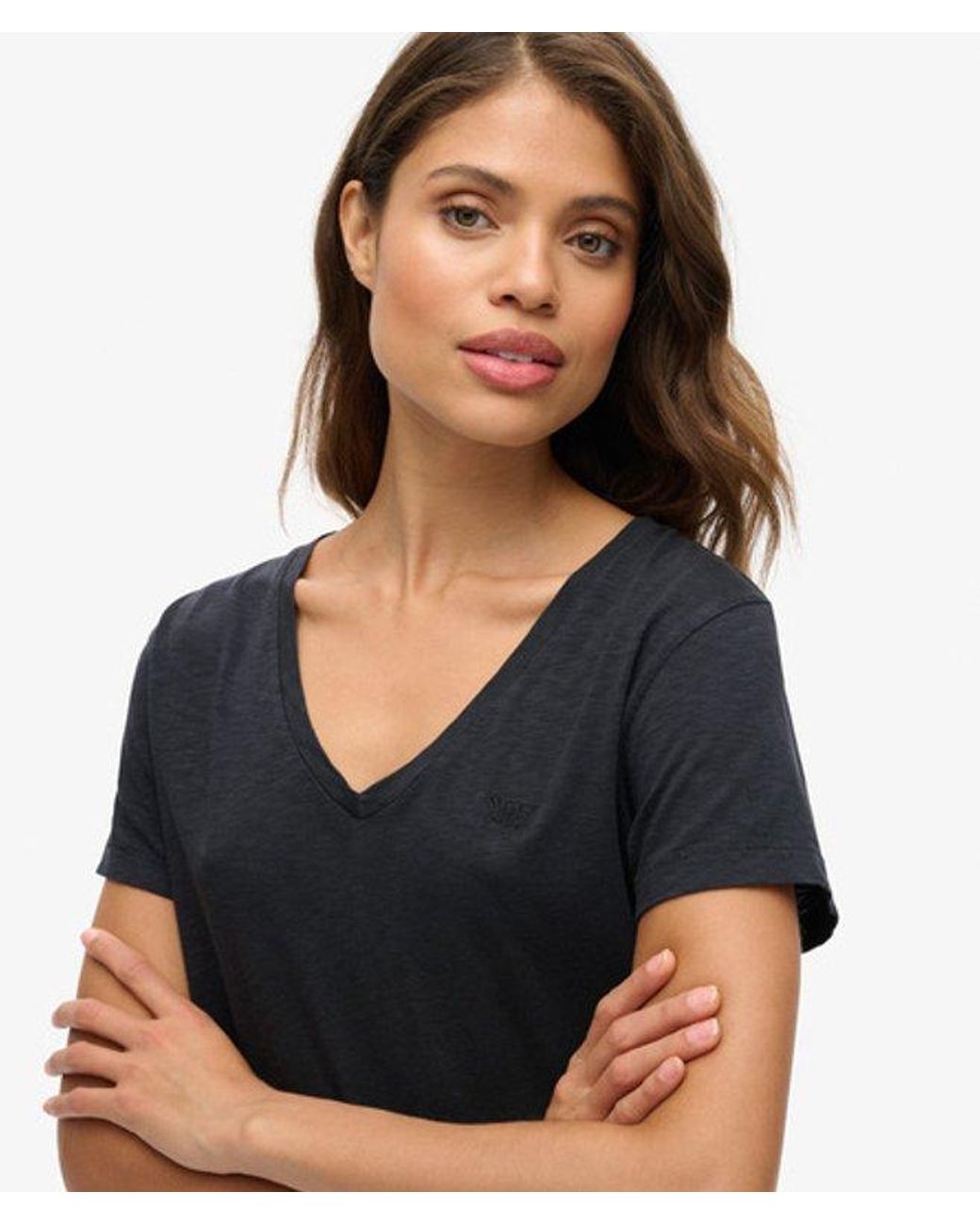 Superdry Black & Co Slub Embroidered V-neck T-shirt