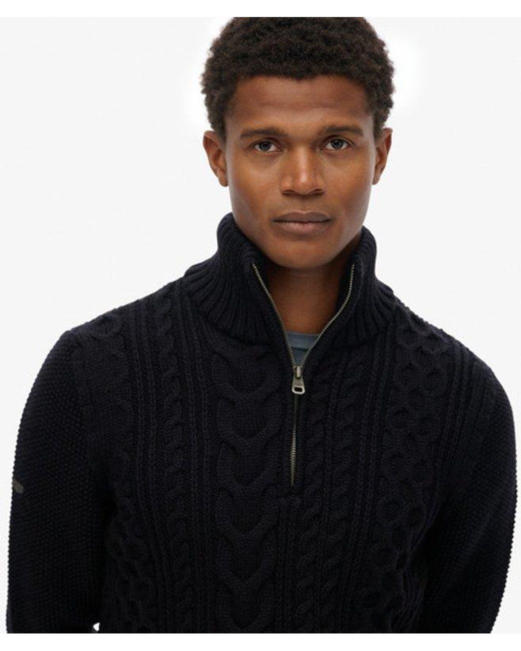 Superdry Black & Co Jacob Cable Knit Half Zip Jumper for men