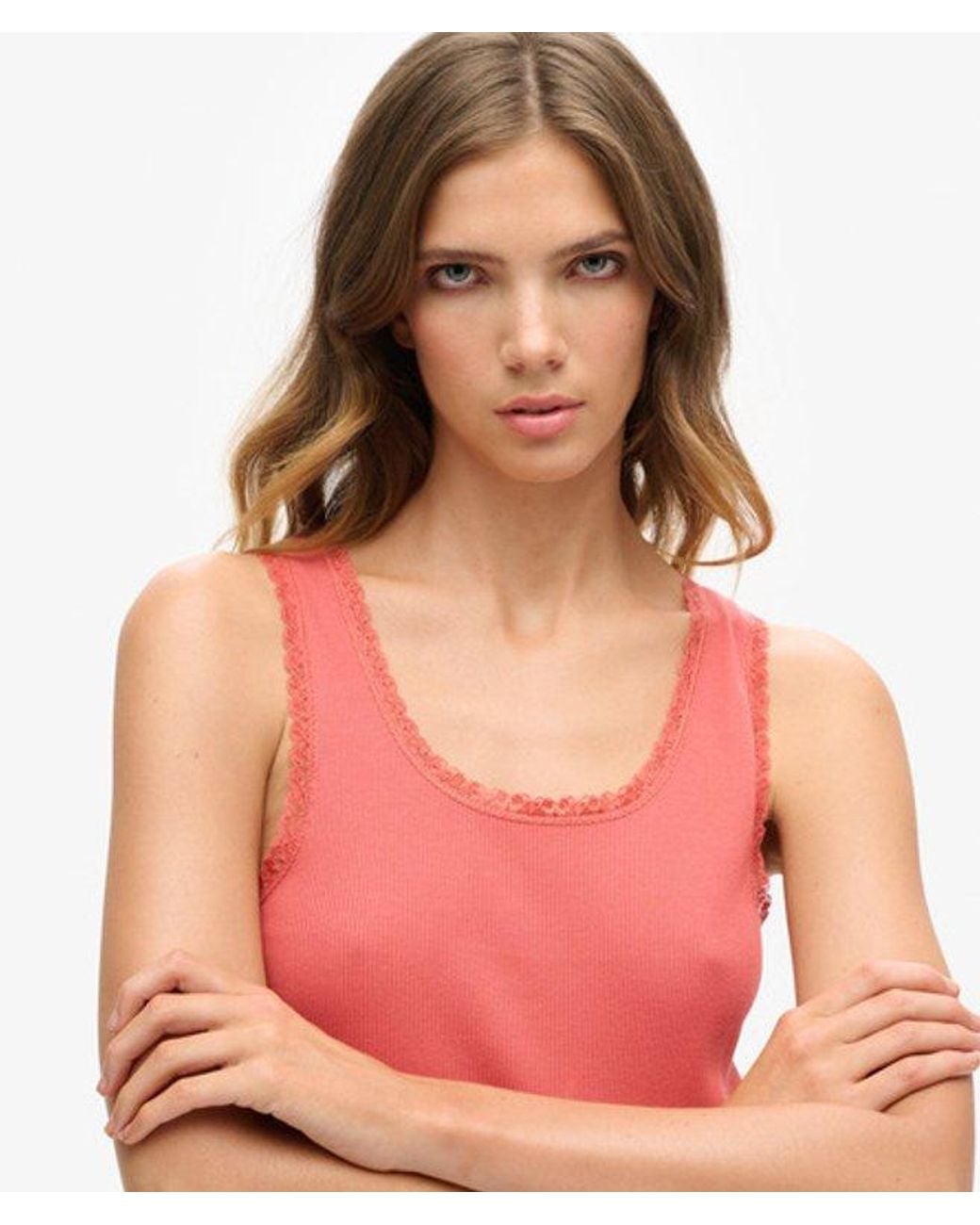 Superdry Red & Co Athletic Essentials Vintage Lace Trim Vest Top