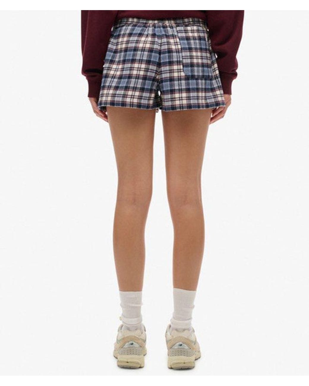 Superdry Purple & Co Cotton Check Elastic Shorts