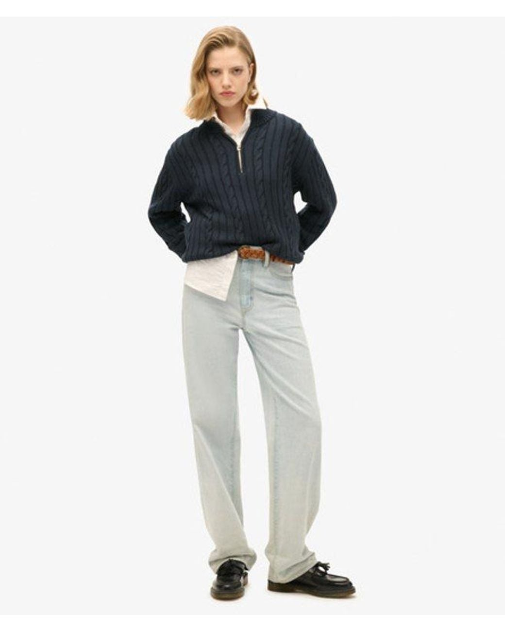 Superdry Blue & Co Knitted Rugby Henley Jumper