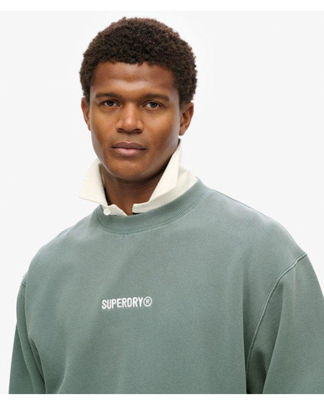 Superdry Green Micro Logo Graphic Loose Crew Sweatshirt for men