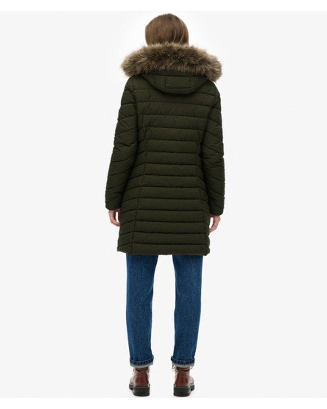 Superdry Blue & Co Fuji Faux Fur Hooded Mid Length Coat