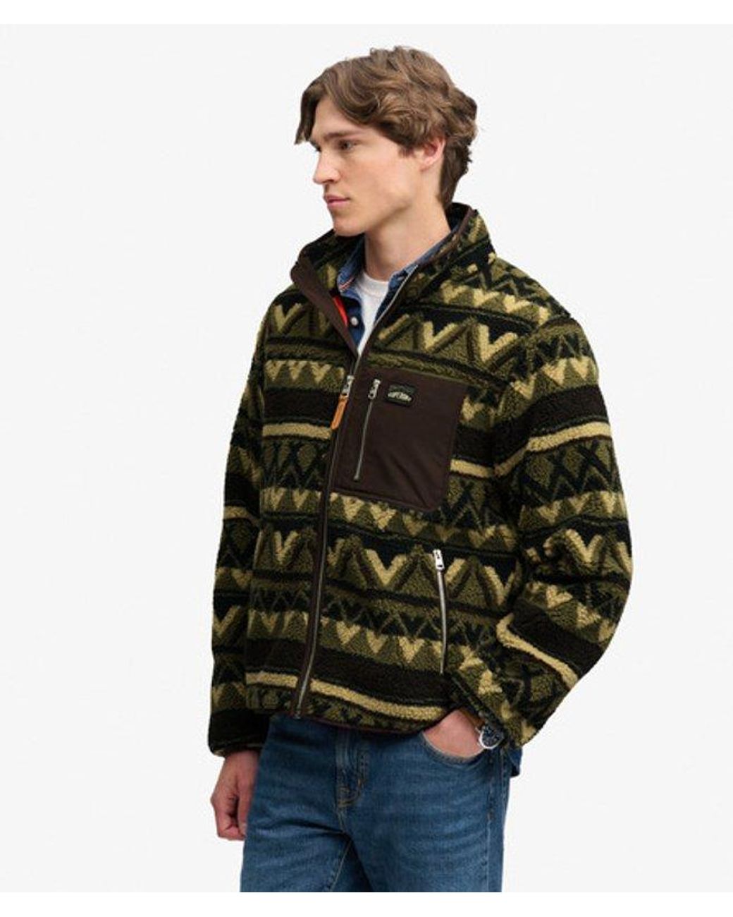 Superdry Green & Co Abstract Fleece Zip Through Jacket for men